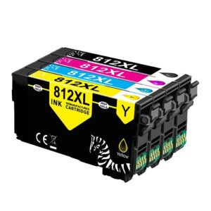 812XL Ink Cartridge TonerSave Remanufactured Replacement for Epson T812 T812XL 812 Ink Cartridge for Epson Workforce Pro WF-7840 WF-7820 EC-C7000 (Black Cyan Magenta Yellow, 4Pack)