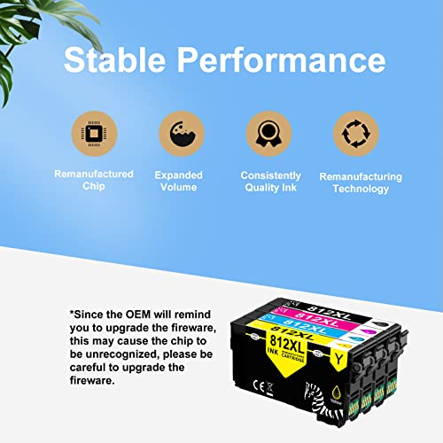 812XL Ink Cartridge TonerSave Remanufactured Replacement for Epson T812 T812XL 812 Ink Cartridge for Epson Workforce Pro WF-7840 WF-7820 EC-C7000 (Black Cyan Magenta Yellow, 4Pack)