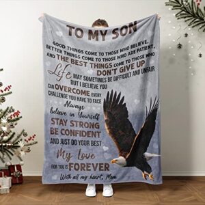 new 2023 son gifts from mom to son eagles throw blanket - to my son blanket - animal gift ideas for son on graduation day, birthday, thanksgiving, christmas, mother's day - 50" x 60" fleece blanket