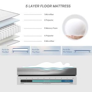 Futon Mattress Mattress Topper Twin Japanese Floor Mattress Memory Foam Tatami Foldable Sleeping Mattresses Camping Mattress,Black