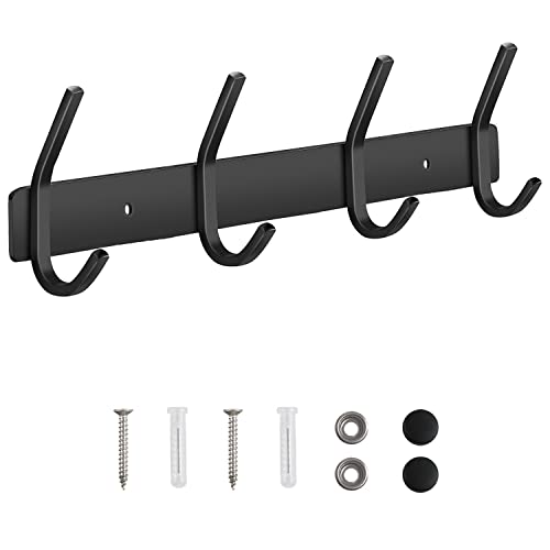 JOLY FANG Coat Rack Wall Mounted, 17 inch Coat Hook for Hanging, Heavy Duty Stainless Steel Coat Hanger Wall Mount for Entryway Bathroom Kitchen ( 4 Hooks )