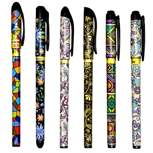 Lopenle 12PCS Fancy Floral Pens Retro Pens Flower Pens Vintage Boho Patterns Gel Pens Black Ink 0.5mm For School Office Christmas Party.…