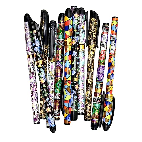 Lopenle 12PCS Fancy Floral Pens Retro Pens Flower Pens Vintage Boho Patterns Gel Pens Black Ink 0.5mm For School Office Christmas Party.…