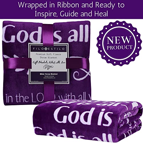 FILO ESTILO Christian Gifts for Mom, Religious Blanket with Bible Verses, Faith, Catholic, Spiritual, Church, Inspirational Gifts, Christian Home Décor, Women, Men 60x50 Inches (Purple)