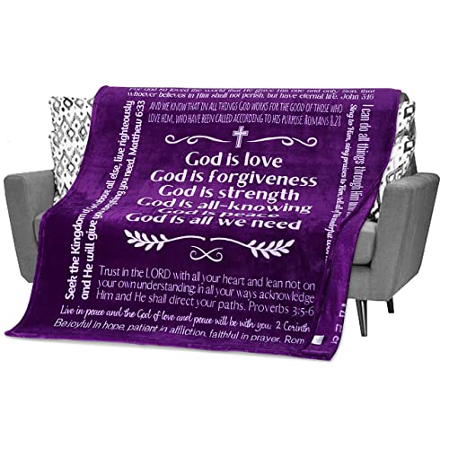 FILO ESTILO Christian Gifts for Mom, Religious Blanket with Bible Verses, Faith, Catholic, Spiritual, Church, Inspirational Gifts, Christian Home Décor, Women, Men 60x50 Inches (Purple)