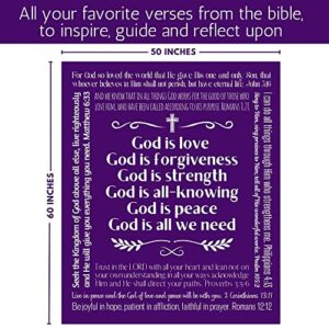 FILO ESTILO Christian Gifts for Mom, Religious Blanket with Bible Verses, Faith, Catholic, Spiritual, Church, Inspirational Gifts, Christian Home Décor, Women, Men 60x50 Inches (Purple)