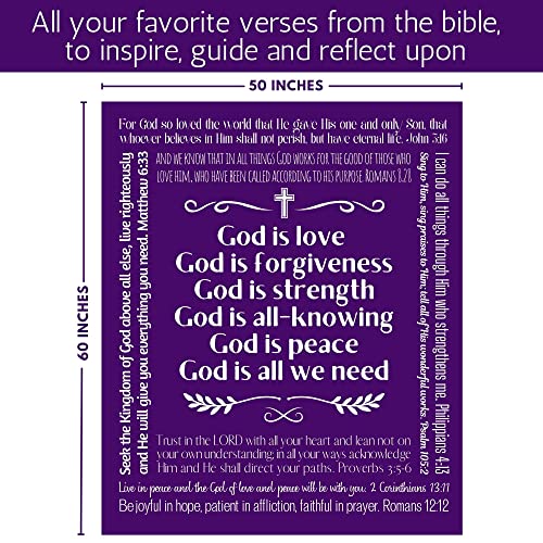 FILO ESTILO Christian Gifts for Mom, Religious Blanket with Bible Verses, Faith, Catholic, Spiritual, Church, Inspirational Gifts, Christian Home Décor, Women, Men 60x50 Inches (Purple)