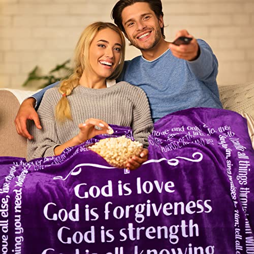 FILO ESTILO Christian Gifts for Mom, Religious Blanket with Bible Verses, Faith, Catholic, Spiritual, Church, Inspirational Gifts, Christian Home Décor, Women, Men 60x50 Inches (Purple)