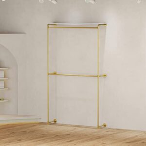96.5”H Wall Mounted Clothe Rack, Gold Industrial Pipe Clothing Rack with Shelves Closet Rods System for Hanging Clothes Rack Multi-purpose Heavy Duty Hanging Rod
