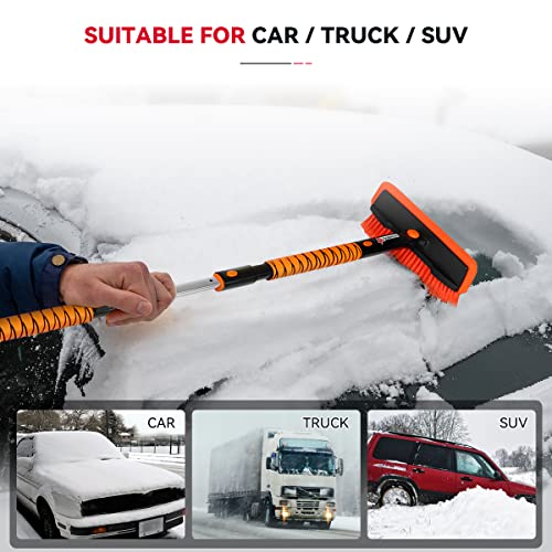 Andeman 52" Extendable Snow Brush and Ice Scraper Car Windshield, Foam Grip, 180° Pivoting Brush Head, Ice and Snow Remover for Cars Trucks RV SUV, House Window and Roof