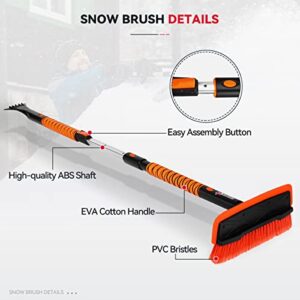 Andeman 52" Extendable Snow Brush and Ice Scraper Car Windshield, Foam Grip, 180° Pivoting Brush Head, Ice and Snow Remover for Cars Trucks RV SUV, House Window and Roof