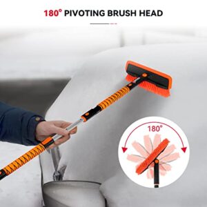 Andeman 52" Extendable Snow Brush and Ice Scraper Car Windshield, Foam Grip, 180° Pivoting Brush Head, Ice and Snow Remover for Cars Trucks RV SUV, House Window and Roof