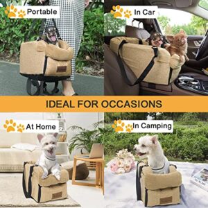 Yokee Dog Car Seat for Small Dogs-Pet Seats Dogs Up to 12 IB, Console Pet with Storage Pocket, Interactive Center Fit Single/Double Door Armrest, Khaki YG003-KK