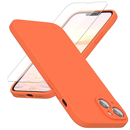 ABITKU Silicone Phone Case for iPhone 14 - Includes Screen Protectors, Soft Anti-Scratch Microfiber Lining - 6.1 inch, Marigold Orange