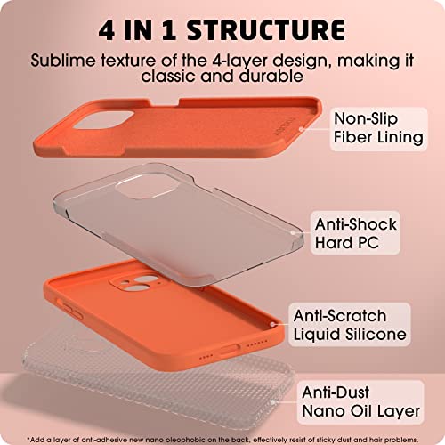 ABITKU Silicone Phone Case for iPhone 14 - Includes Screen Protectors, Soft Anti-Scratch Microfiber Lining - 6.1 inch, Marigold Orange