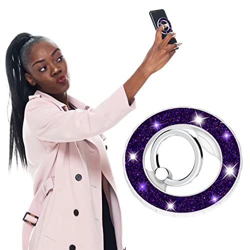 ROMSEA Magnetic Phone Ring Holder Stand, Adjustable Finger Ring Grip Collapsible Kickstand Compatible with for iPhone 14 13 12 Mag Safe Case Removable for Wireless Charging, Purple
