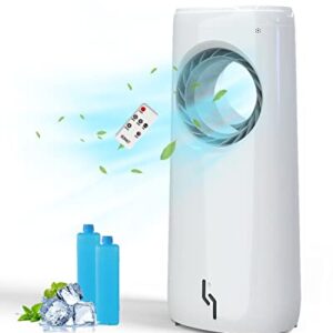 Evaporative Air Cooler Portable 3 Modes, Cooling Fan Humidification with Remote Control Bladeless Tower Fan 3 Wind Speeds, 60° Oscillation, 7.5H Timer, for Bedroom Living Rooms Office