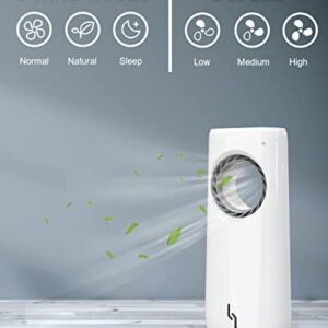 Evaporative Air Cooler Portable 3 Modes, Cooling Fan Humidification with Remote Control Bladeless Tower Fan 3 Wind Speeds, 60° Oscillation, 7.5H Timer, for Bedroom Living Rooms Office