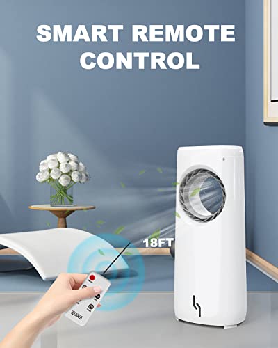 Evaporative Air Cooler Portable 3 Modes, Cooling Fan Humidification with Remote Control Bladeless Tower Fan 3 Wind Speeds, 60° Oscillation, 7.5H Timer, for Bedroom Living Rooms Office