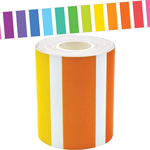 Teacher Created Resources Multi Bright Stitch 7" Fun Font Letters & Colorful Stripes Straight Rolled Border Trim - 50ft