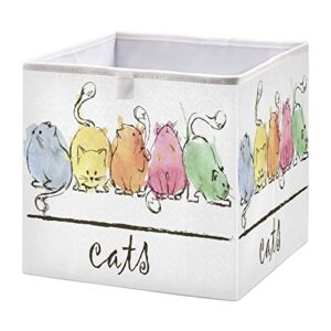 ollabaky cube storage bin watercolor abstract cats foldable fabric storage cube basket cloth organizer box with handle for closet shelves, nursery storage toy bin-s