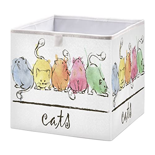 Ollabaky Cube Storage Bin Watercolor Abstract Cats Foldable Fabric Storage Cube Basket Cloth Organizer Box with Handle for Closet Shelves, Nursery Storage Toy Bin-S