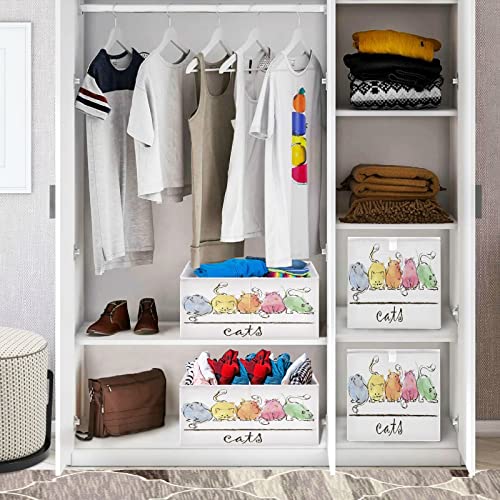 Ollabaky Cube Storage Bin Watercolor Abstract Cats Foldable Fabric Storage Cube Basket Cloth Organizer Box with Handle for Closet Shelves, Nursery Storage Toy Bin-S