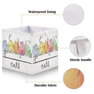 Ollabaky Cube Storage Bin Watercolor Abstract Cats Foldable Fabric Storage Cube Basket Cloth Organizer Box with Handle for Closet Shelves, Nursery Storage Toy Bin-S