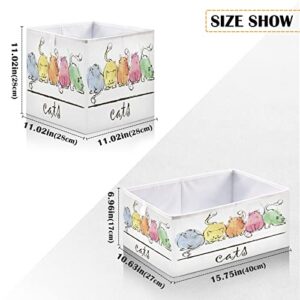 Ollabaky Cube Storage Bin Watercolor Abstract Cats Foldable Fabric Storage Cube Basket Cloth Organizer Box with Handle for Closet Shelves, Nursery Storage Toy Bin-S