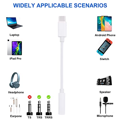 Type C to 3.5mm Headphone Adapter,USB C to 3.5 Headphone Jack Aux Adapter,Universal Digital Chip Type-c to Aux Cable Compatible with Redmi note11pro/Samsung Galaxy S22 S21 S20/Huawei P50 Pro and More