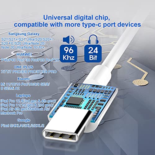 Type C to 3.5mm Headphone Adapter,USB C to 3.5 Headphone Jack Aux Adapter,Universal Digital Chip Type-c to Aux Cable Compatible with Redmi note11pro/Samsung Galaxy S22 S21 S20/Huawei P50 Pro and More