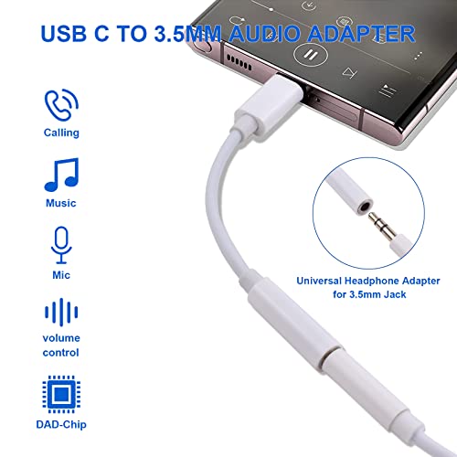 Type C to 3.5mm Headphone Adapter,USB C to 3.5 Headphone Jack Aux Adapter,Universal Digital Chip Type-c to Aux Cable Compatible with Redmi note11pro/Samsung Galaxy S22 S21 S20/Huawei P50 Pro and More