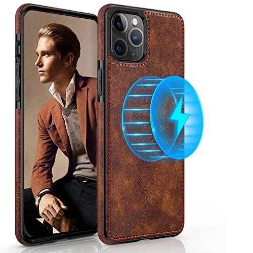 LOHASIC for iPhone 14 Pro Max Leather Case Compatible with Magsafe, Slim Luxury PU Non-Slip Grip Rugged Bumper Shockproof Full Body Protective Cover Phone Cases for iPhone 14 Pro Max 6.7" - Brown