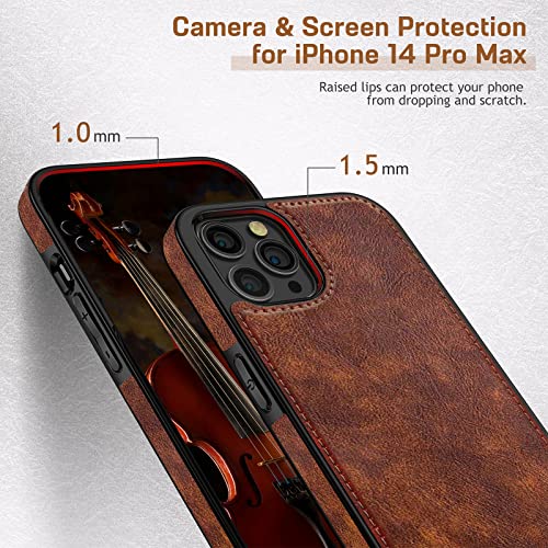 LOHASIC for iPhone 14 Pro Max Leather Case Compatible with Magsafe, Slim Luxury PU Non-Slip Grip Rugged Bumper Shockproof Full Body Protective Cover Phone Cases for iPhone 14 Pro Max 6.7" - Brown