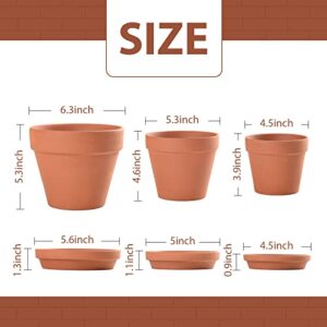 INGOFIN Terracotta Pots Set with Saucer - 5/6/7 inch Ceramic Clay Planters with Drainage Hole, Garden Flower Succulent Pots with Tray for Indoor Outdoor Plants, Set of 3