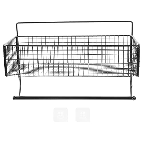 Hemoton Bathroom Towel Rack Grid Basket: Wall Wire Basket with Towel Bar Wall Organizer Shelf Iron Towel Holder for Home Office Wall Storage