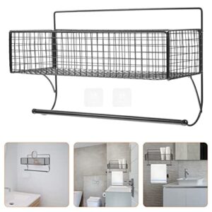 Hemoton Bathroom Towel Rack Grid Basket: Wall Wire Basket with Towel Bar Wall Organizer Shelf Iron Towel Holder for Home Office Wall Storage