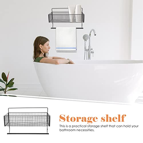 Hemoton Bathroom Towel Rack Grid Basket: Wall Wire Basket with Towel Bar Wall Organizer Shelf Iron Towel Holder for Home Office Wall Storage