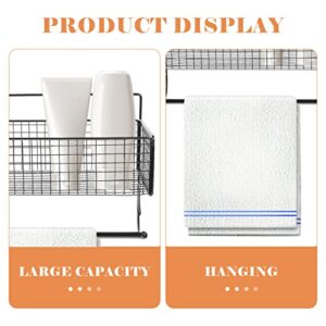 Hemoton Bathroom Towel Rack Grid Basket: Wall Wire Basket with Towel Bar Wall Organizer Shelf Iron Towel Holder for Home Office Wall Storage