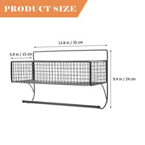 Hemoton Bathroom Towel Rack Grid Basket: Wall Wire Basket with Towel Bar Wall Organizer Shelf Iron Towel Holder for Home Office Wall Storage