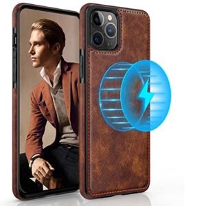 lohasic for iphone 14 pro leather case compatible with magsafe, slim luxury pu non-slip grip rugged bumper shockproof full body protective cover phone cases for iphone 14 pro 5g 6.1" (2022) - brown
