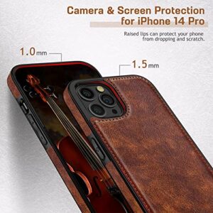 LOHASIC for iPhone 14 Pro Leather Case Compatible with Magsafe, Slim Luxury PU Non-Slip Grip Rugged Bumper Shockproof Full Body Protective Cover Phone Cases for iPhone 14 Pro 5G 6.1" (2022) - Brown