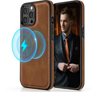 lohasic compatible with mag-safe for iphone 14 pro max case, 2022 classy leather magnets soft back cover shockproof protective phone cases for iphone 14 pro max 6.7 inch - brown
