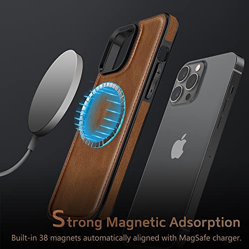 LOHASIC Compatible with Mag-Safe for iPhone 14 Pro Max Case, 2022 Classy Leather Magnets Soft Back Cover Shockproof Protective Phone Cases for iPhone 14 Pro Max 6.7 inch - Brown