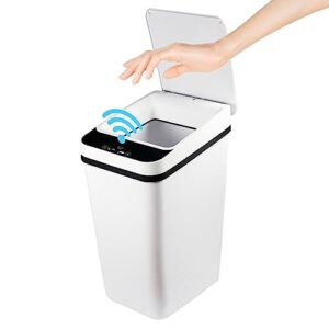 temphytbong small touchless bathroom trash can with lid white 2.5 gallon smart motion sensor trash can for bedroom living room toilet slim narrow covered garbage can