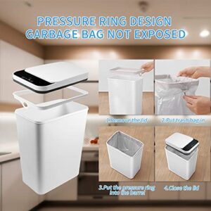 TemphytBong Small Touchless Bathroom Trash Can with Lid White 2.5 Gallon Smart Motion Sensor Trash Can for Bedroom Living Room Toilet Slim Narrow Covered Garbage Can