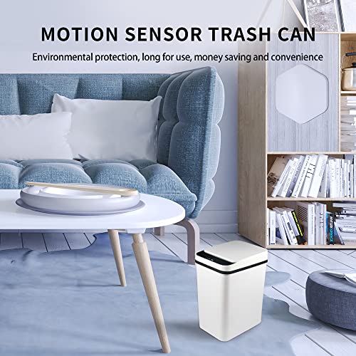 TemphytBong Small Touchless Bathroom Trash Can with Lid White 2.5 Gallon Smart Motion Sensor Trash Can for Bedroom Living Room Toilet Slim Narrow Covered Garbage Can