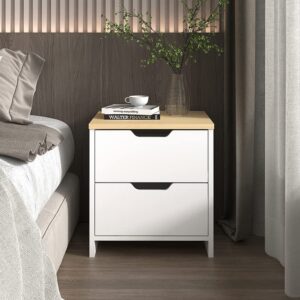 Homy Casa Inc MALVALES Night Stand 2 Levels Tables, Brown/White