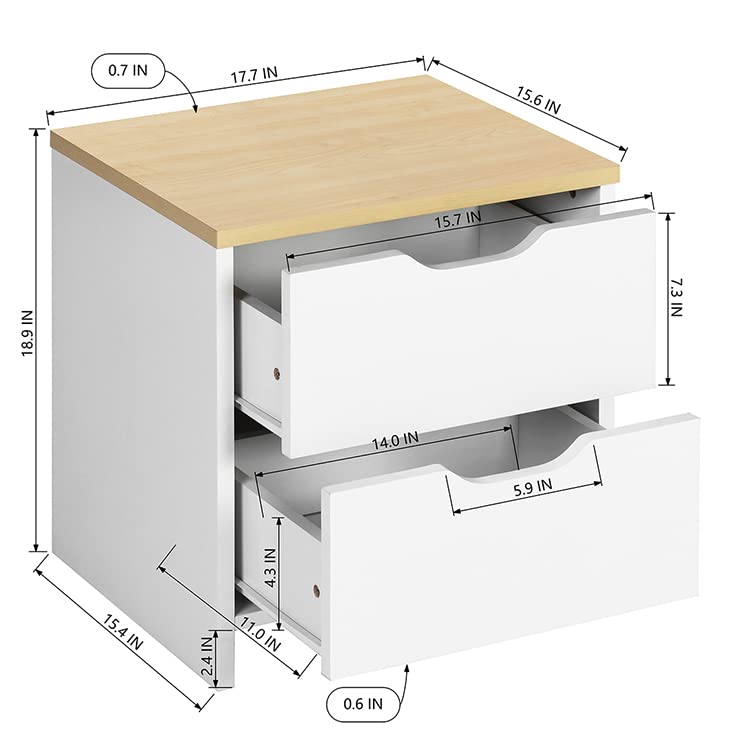 Homy Casa Inc MALVALES Night Stand 2 Levels Tables, Brown/White