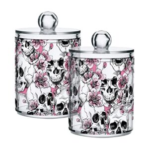 mnsruu 2 pack qtip holder organizer dispenser pink floral skull bathroom storage canister cotton ball holder bathroom containers for cotton swabs/pads/floss